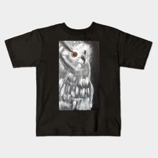 Black and white acrylic painting owl Kids T-Shirt